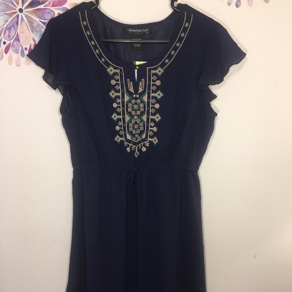 Bohemian Cafe navy embroidered dress L